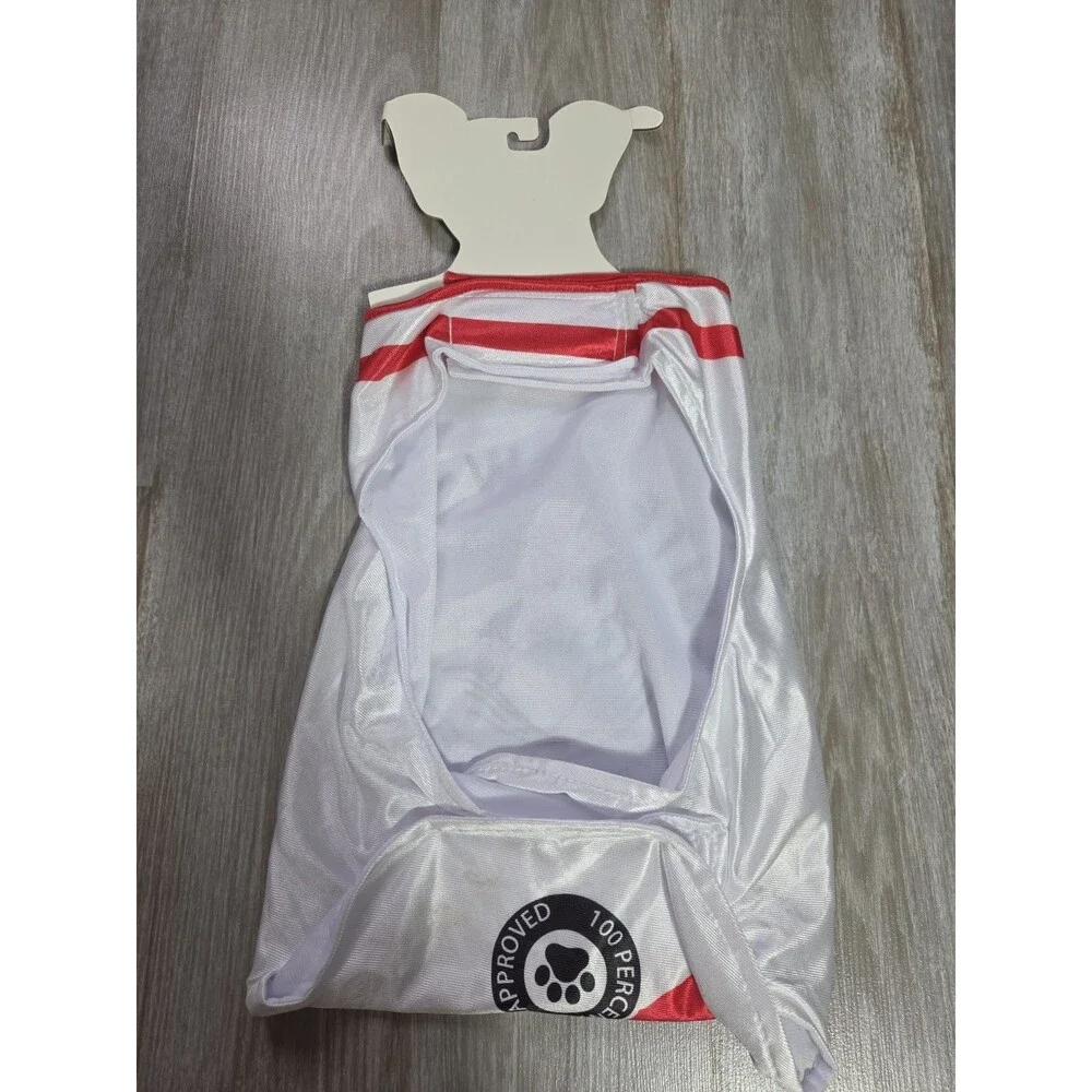 Party Dog Bite Paw Pup Seltzer Pet Costume White Red Dog Shirt L/XL Halloween